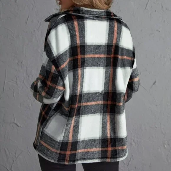 White black oversized plaid jacket shacket - Picture 4 of 8